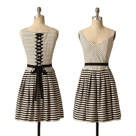 Corey Lynn Calter Corset Dress Size 6 US Ivory  Black‎ Lace Up Anthropologie - Picture 1 of 16